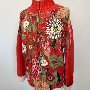 Cold water Creek Floral Zip Up Sweater